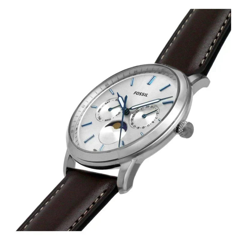  Shop Authentic Fossil Neutra Minimalist Moonphase Silver Dial Brown Leather Strap Watch for Men - FS5905 - Luxxuri
