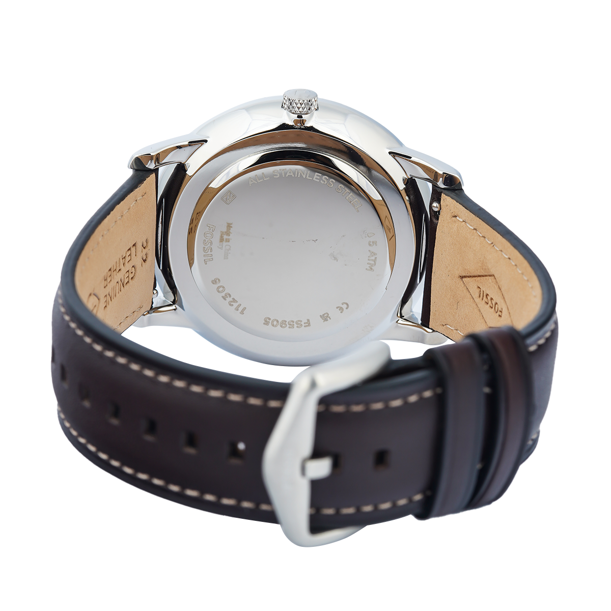  Shop Authentic Fossil Neutra Minimalist Moonphase Silver Dial Brown Leather Strap Watch for Men - FS5905 - Luxxuri