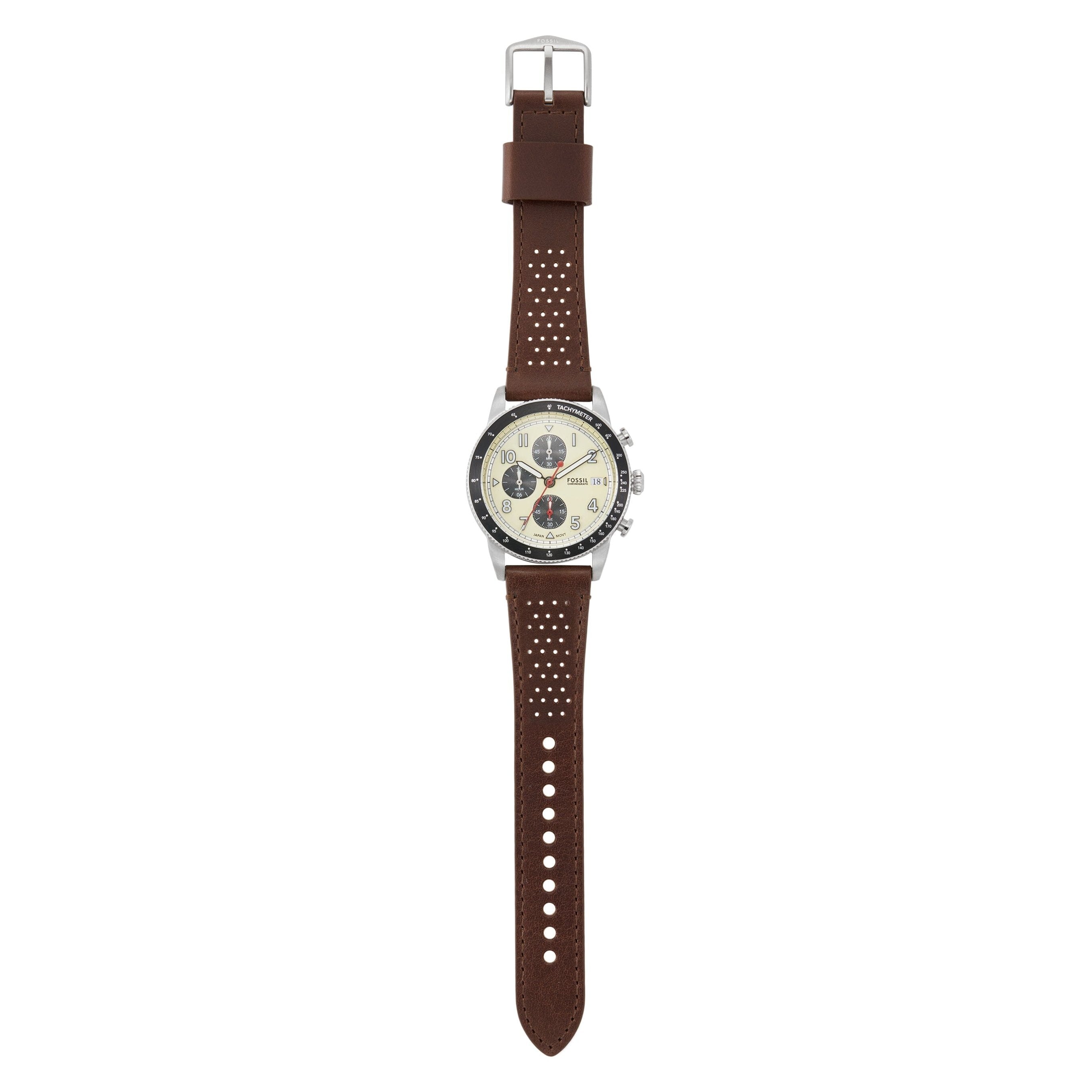  Shop Authentic Fossil Sport Tourer Chronograph White Dial Brown Leather Strap Watch for Men - FS6042 - Luxxuri