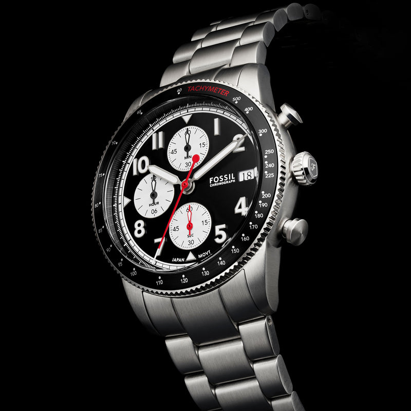  Shop Authentic Fossil Sport Tourer Chronograph Black Dial Silver Steel Strap Watch for Men - FS6045 - Luxxuri