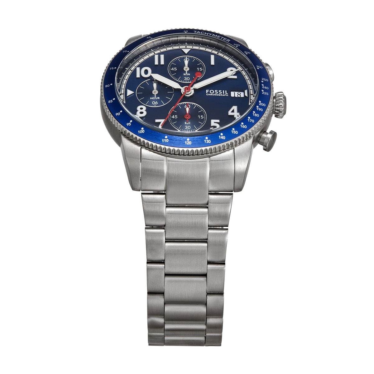  Shop Authentic Fossil Sport Tourer Chronograph Blue Dial Silver Steel Strap Watch for Men - FS6047 - Luxxuri