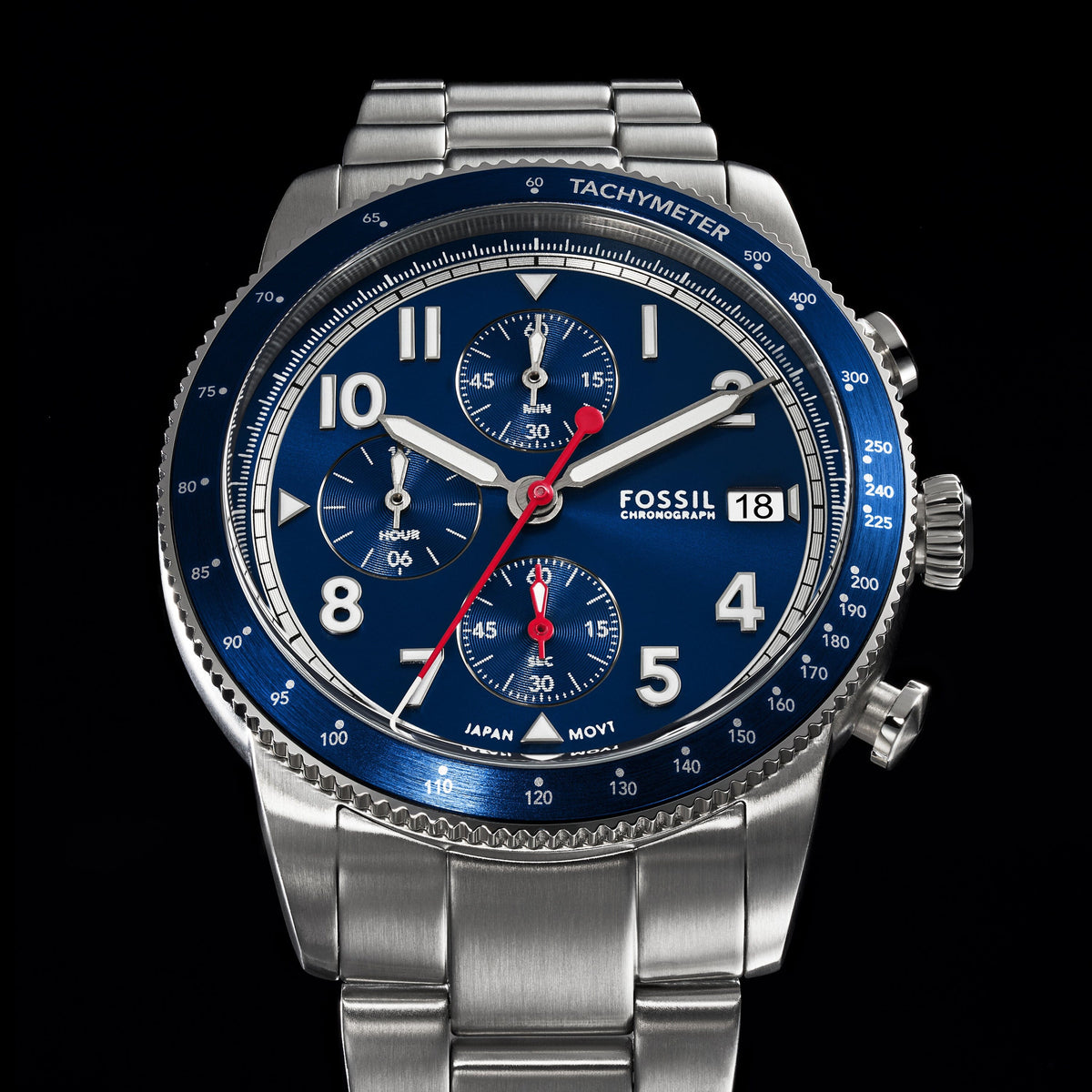  Shop Authentic Fossil Sport Tourer Chronograph Blue Dial Silver Steel Strap Watch for Men - FS6047 - Luxxuri