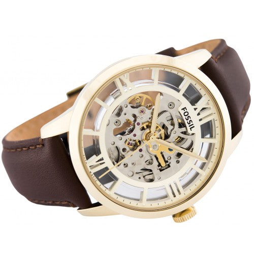 Shop Authentic Fossil Townsman Automatic Skeleton Gold Dial Brown Leather Strap Watch for Men - ME3043 - Luxxuri