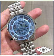  Shop Authentic Fossil Townsman Automatic Skeleton Blue Dial Silver Steel Strap Watch for Men - ME3073 - Luxxuri