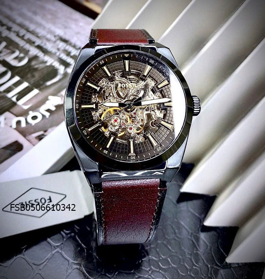  Shop Authentic Fossil Everett Automatic Analog Black Dial Brown Leather Strap Watch for Men - ME3207 - Luxxuri