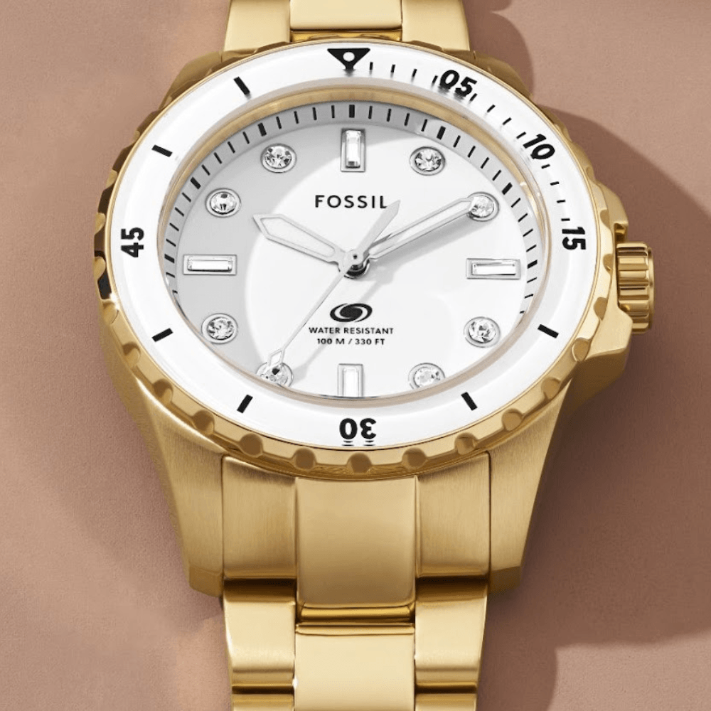  Shop Authentic Fossil Blue Dive Three Hand White Dial Gold Steel Strap Watch For Women - ES5350 - Luxxuri