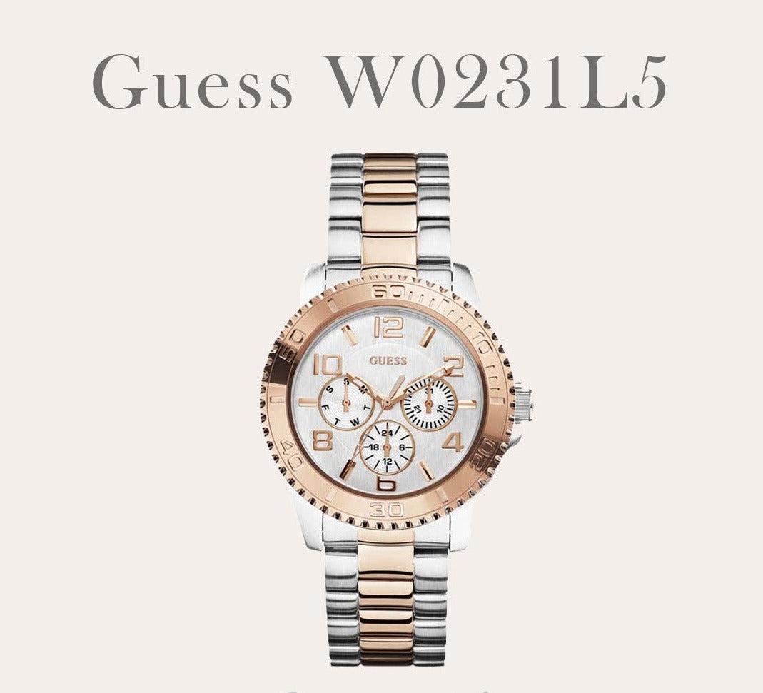  Shop Authentic Guess BFF Multifunction Silver Dial Two Tone Steel Strap Watch for Women - W0231L5 - Luxxuri