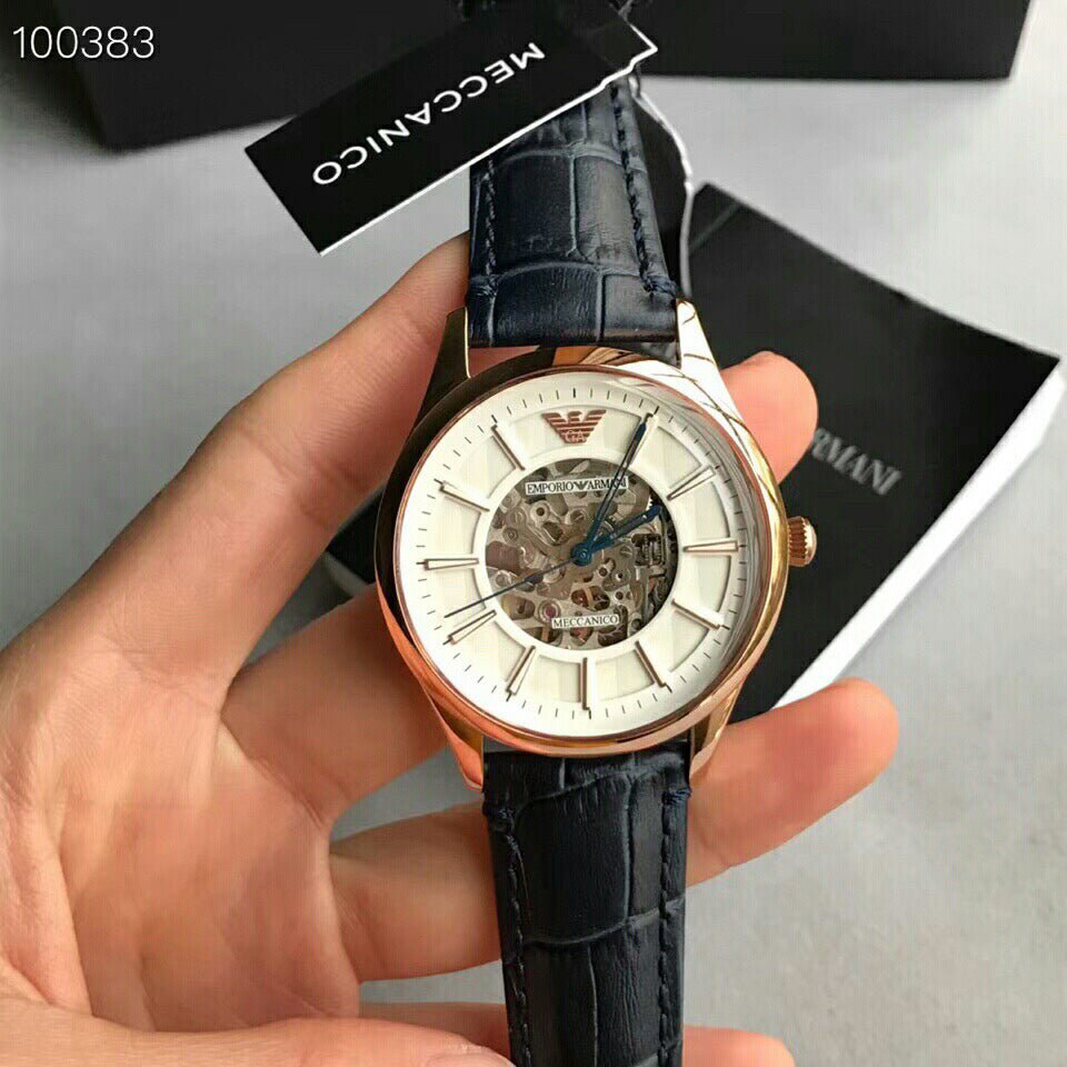  Shop Authentic Emporio Armani Meccanico Automatic White Dial Blue Leather Strap Watch For Men - AR1947 - Luxxuri