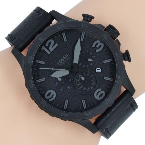  Shop Authentic Fossil Nate Chronograph Black Dial Black Leather Strap Watch for Men - JR1354 - Luxxuri