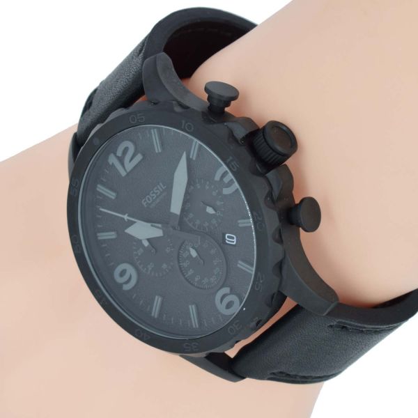  Shop Authentic Fossil Nate Chronograph Black Dial Black Leather Strap Watch for Men - JR1354 - Luxxuri
