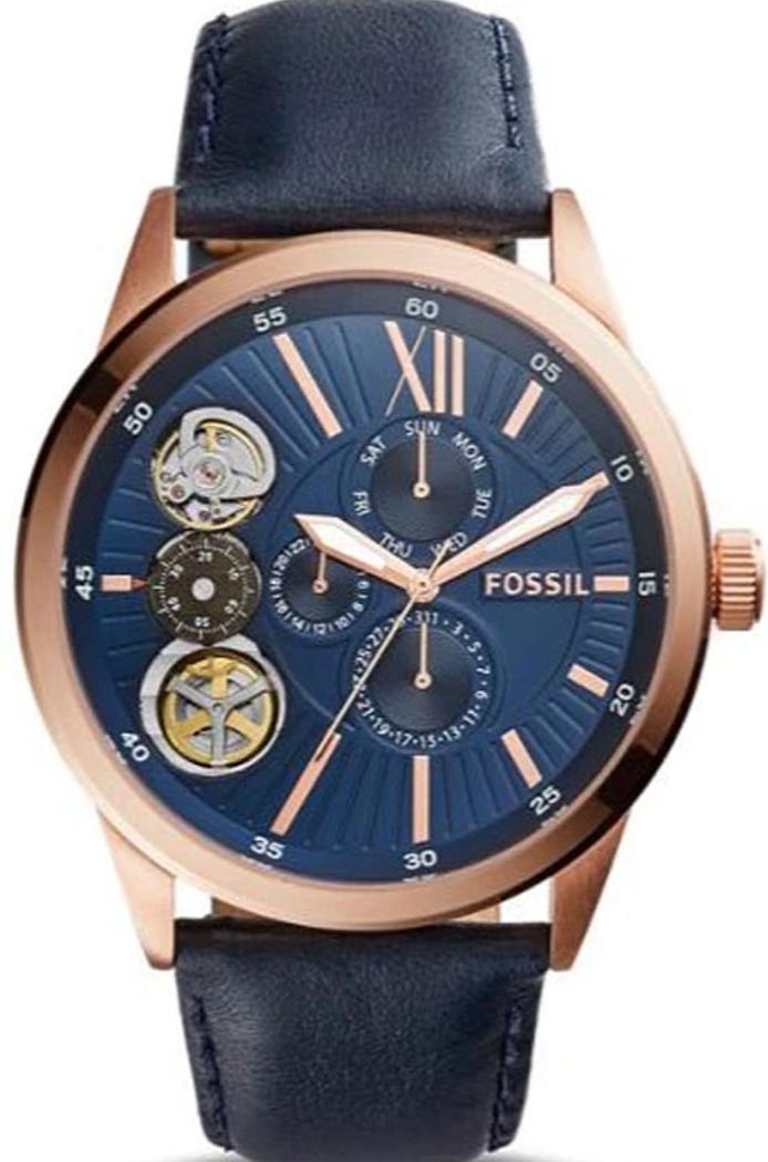  Shop Authentic Fossil Flynn Mechanical Blue Dial Blue Leather Strap Watch for Men - BQ2219 - Luxxuri