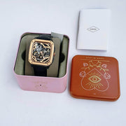  Shop Authentic Fossil Inscription Automatic Skeleton Rose Gold Dial Black Leather Strap Watch for Men - BQ2572 - Luxxuri