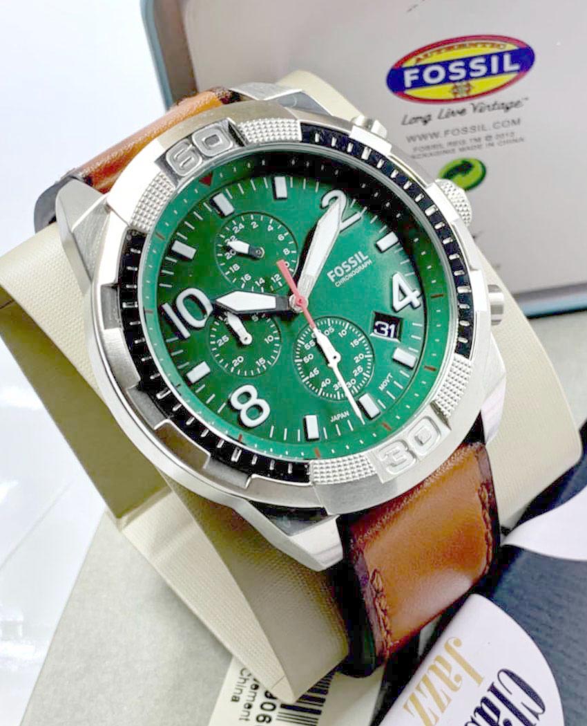  Shop Authentic Fossil Bronson Chronograph Green Dial Brown Leather Strap Watch for Men - FS5738 - Luxxuri