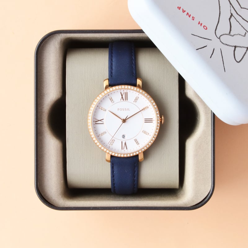  Shop Authentic Fossil Jacqueline White Dial Blue Leather Strap Watch for Women - ES4291 - Luxxuri