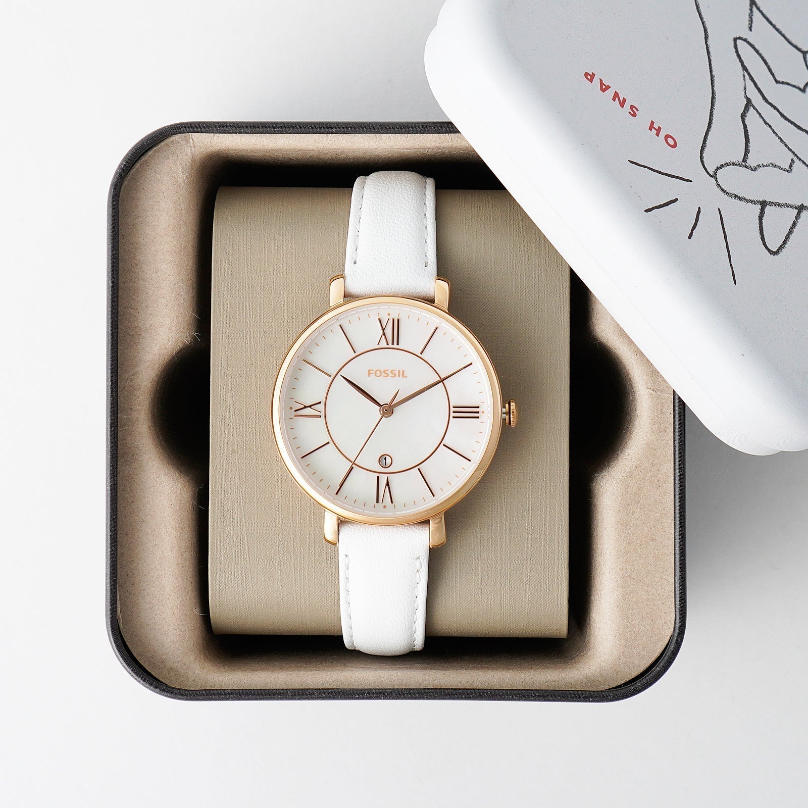 Shop Authentic Fossil Jacqueline Quartz Mother of Pearl White Dial White Leather Strap Watch for Women - ES4579 - Luxxuri