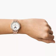  Shop Authentic Fossil Jacqueline Analog Moonphase Mother of Pearl White Dial Rose Gold Steel Strap Watch for Women - ES5165 - Luxxuri