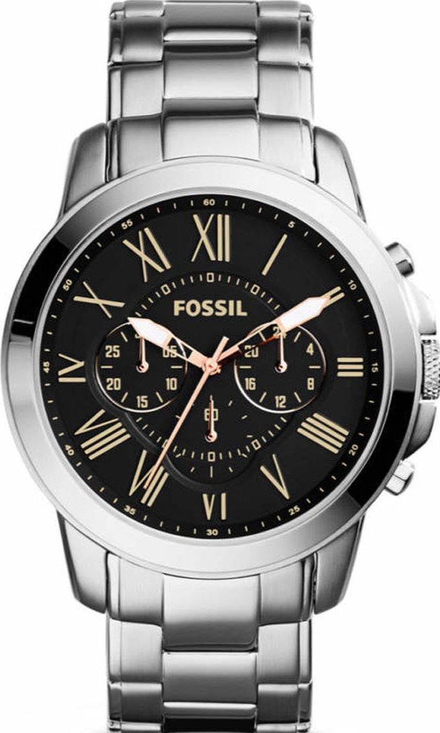  Shop Authentic Fossil Grant Chronograph Black Dial Silver Steel Strap Watch for Men - FS4994 - Luxxuri