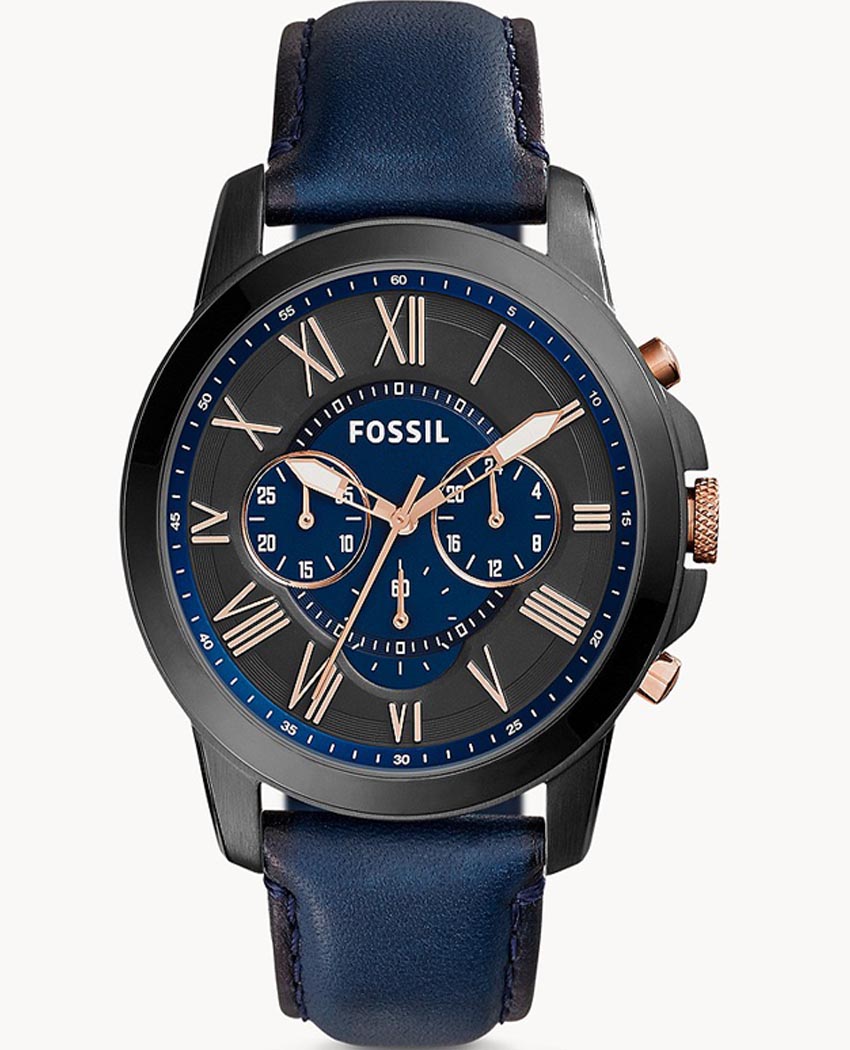  Shop Authentic Fossil Grant Chronograph Black Dial Blue Leather Strap Watch for Men - FS5061 - Luxxuri