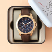  Shop Authentic Fossil Grant Chronograph Blue Dial Brown Leather Strap Watch for Men - FS5068 - Luxxuri
