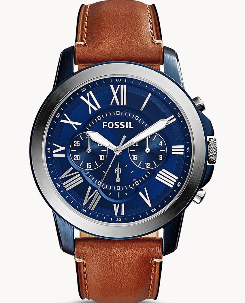  Shop Authentic Fossil Grant Chronograph Blue Dial Brown Leather Strap Watch for Men - FS5151 - Luxxuri