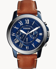  Shop Authentic Fossil Grant Chronograph Blue Dial Brown Leather Strap Watch for Men - FS5151 - Luxxuri