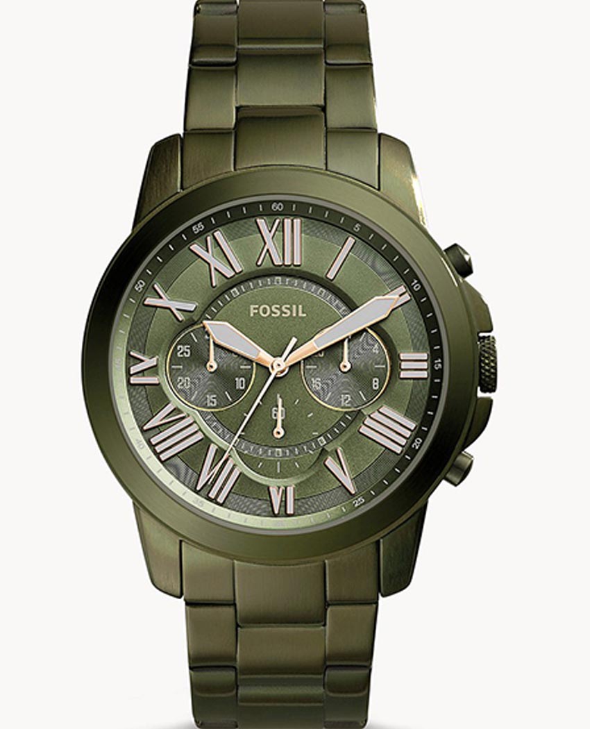  Shop Authentic Fossil Grant Chronograph Olive Green Dial Green Steel Strap Watch for Men - FS5375 - Luxxuri