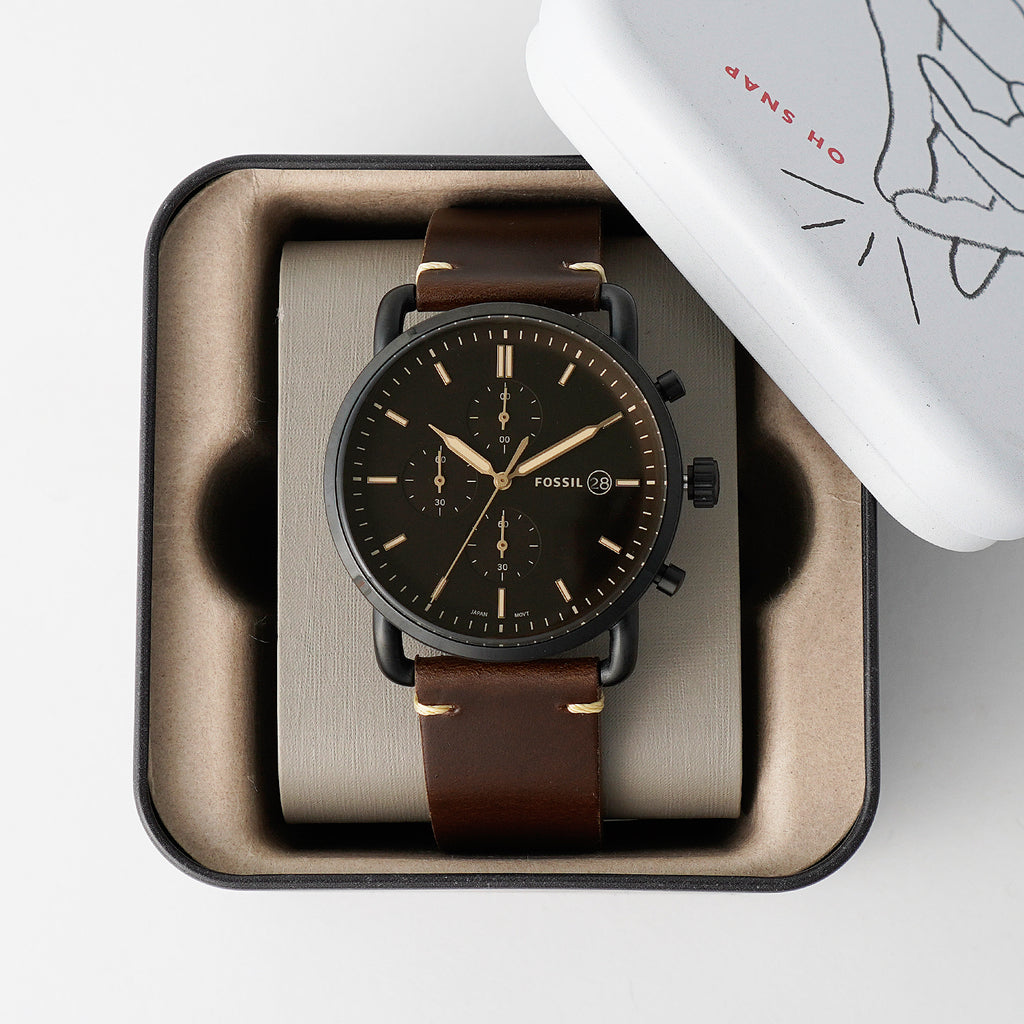  Shop Authentic Fossil Commuter Chronograph Black Dial Brown Leather Strap Watch for Men - FS5403 - Luxxuri