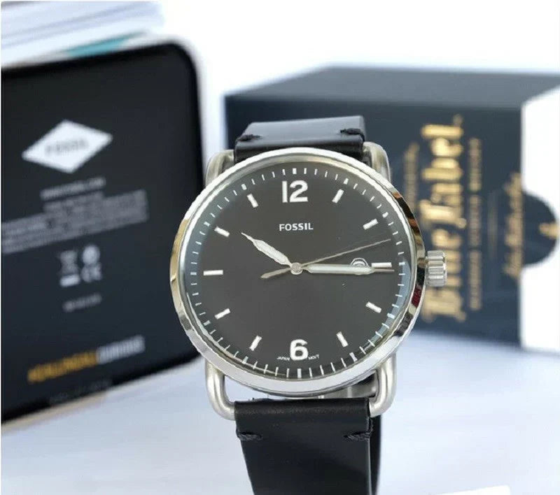  Shop Authentic Fossil The Commuter Black Dial Black Leather Strap Watch for Men - FS5406 - Luxxuri