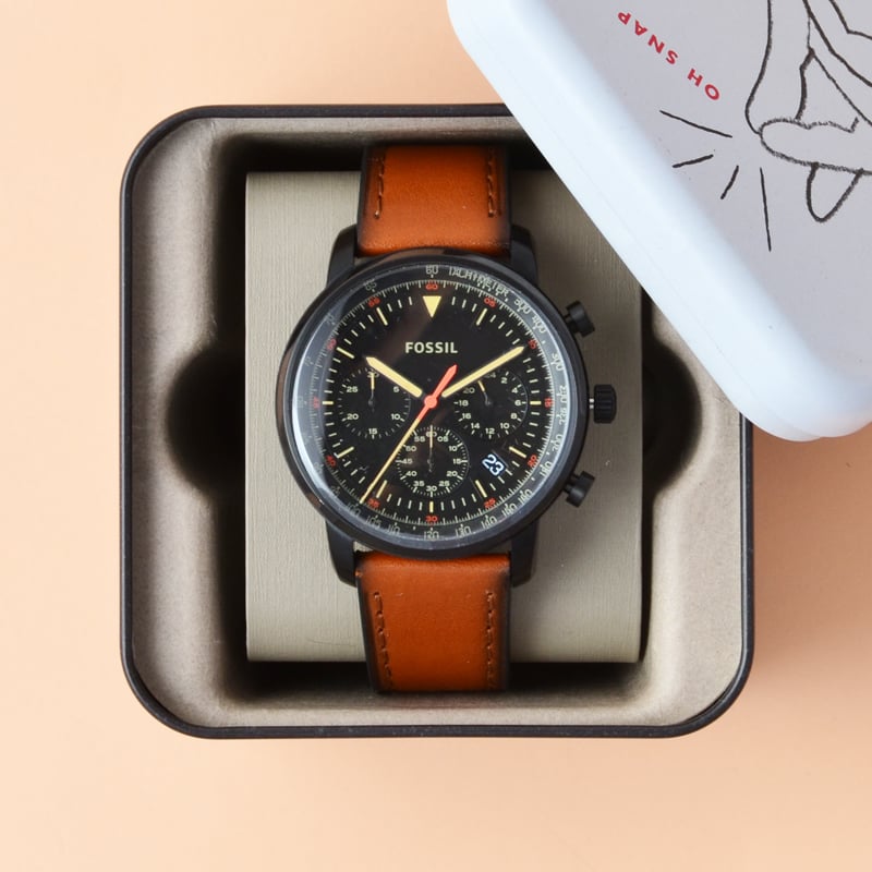  Shop Authentic Fossil Goodwin Luggage Chronograph Black Dial Brown Leather Strap Watch for Men - FS5501 - Luxxuri