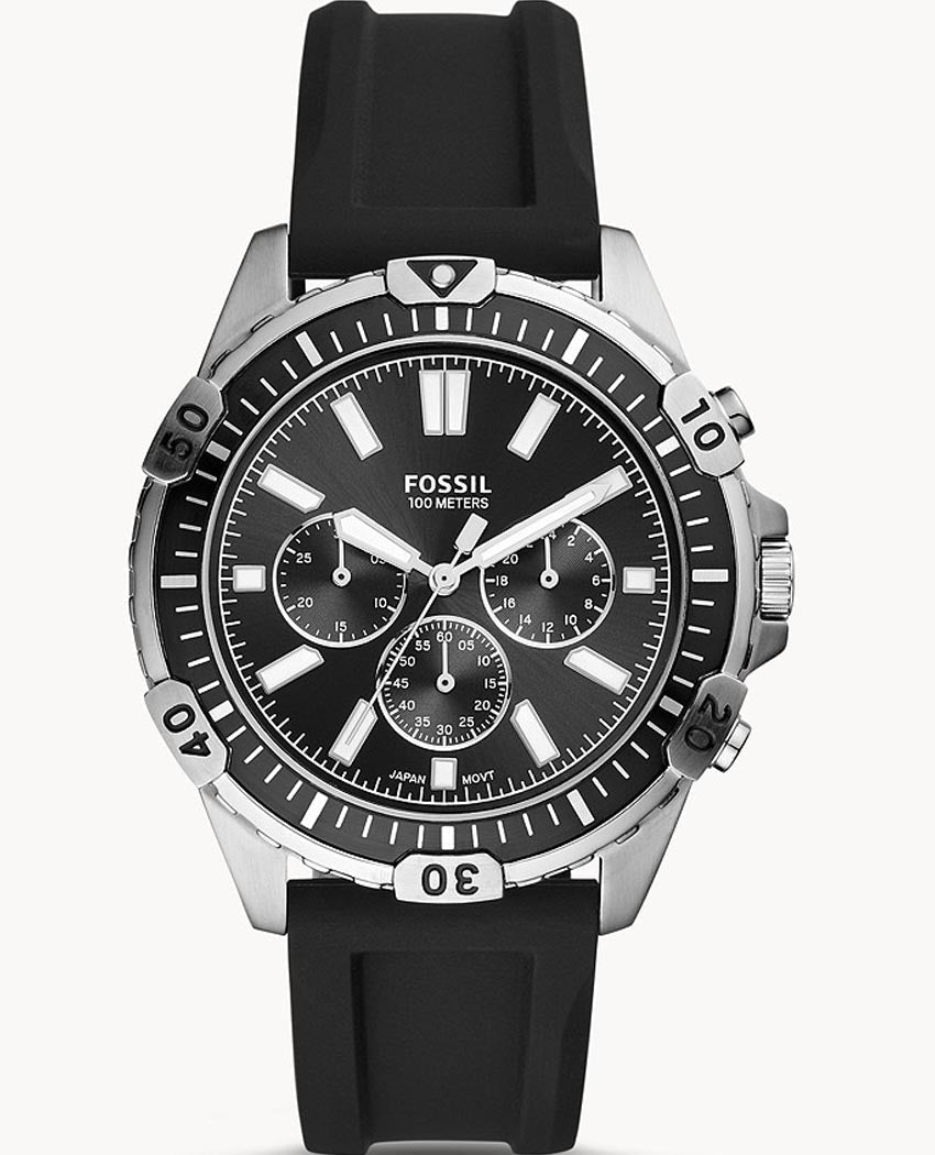  Shop Authentic Fossil Garrett Chronograph Black Dial Black Rubber Strap Watch for Men - FS5624 - Luxxuri