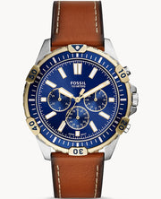  Shop Authentic Fossil Garrett Chronograph Blue Dial Brown Leather Strap Watch for Men - FS5625 - Luxxuri