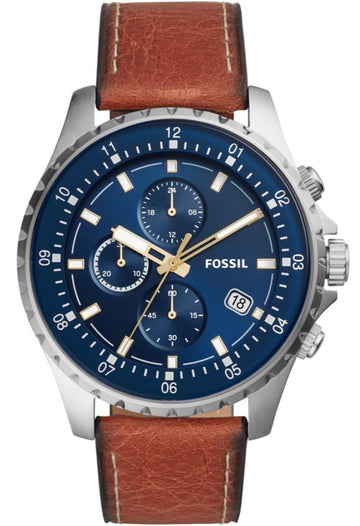  Shop Authentic Fossil Dillinger Luggage Chronograph Blue Dial Brown Leather Strap Watch for Men - FS5675 - Luxxuri