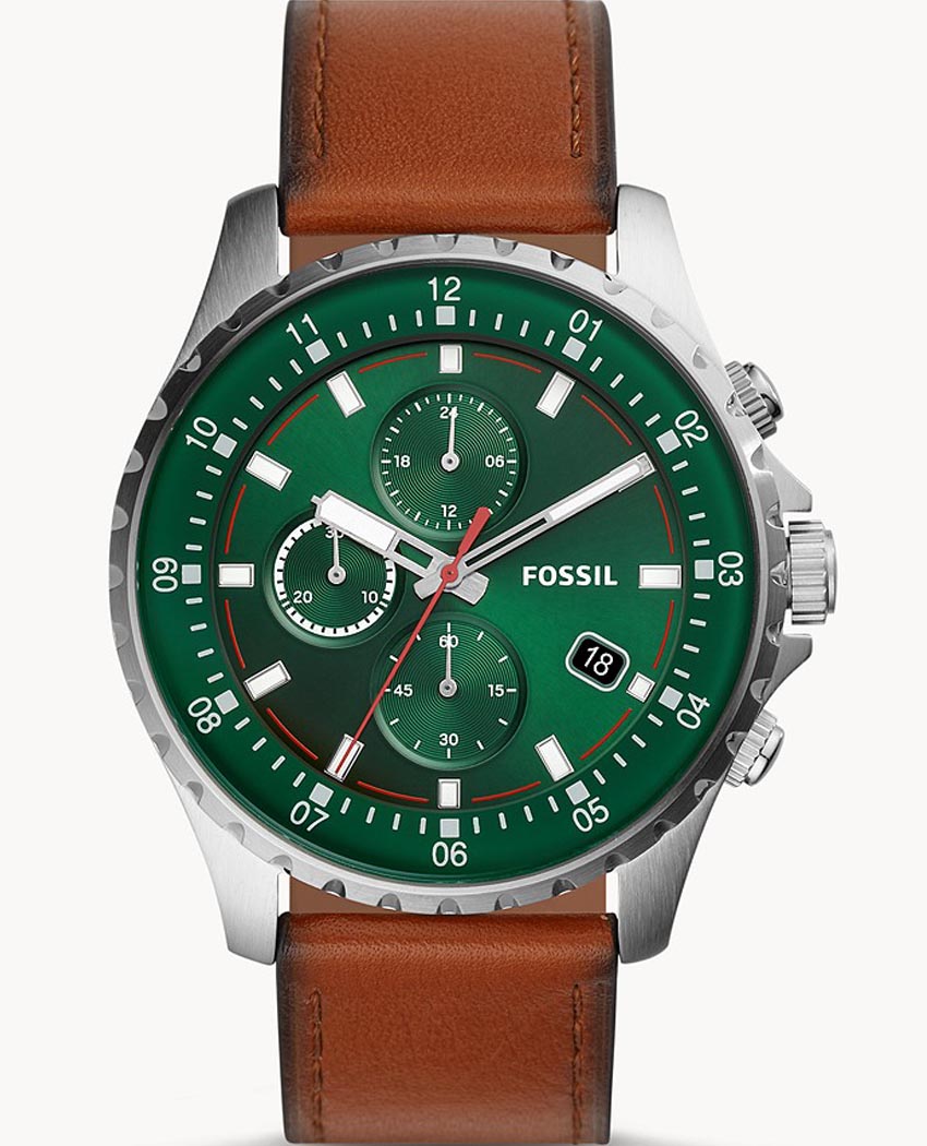  Shop Authentic Fossil Dillinger Luggage Chronograph Green Dial Brown Leather Strap Watch for Men - FS5734 - Luxxuri