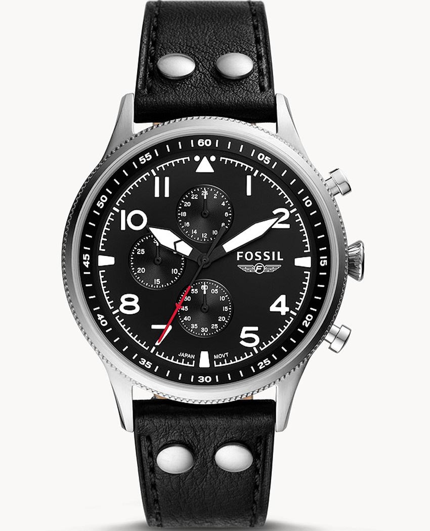  Shop Authentic Fossil Retro Pilot Chronograph Black Dial Black Leather Strap Watch for Men - FS5806 - Luxxuri