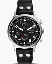  Shop Authentic Fossil Retro Pilot Chronograph Black Dial Black Leather Strap Watch for Men - FS5806 - Luxxuri