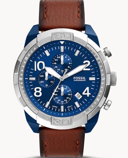  Shop Authentic Fossil Nate Chronograph Navy Blue Dial Brown Leather Strap Watch for Men - JR1504 - Luxxuri