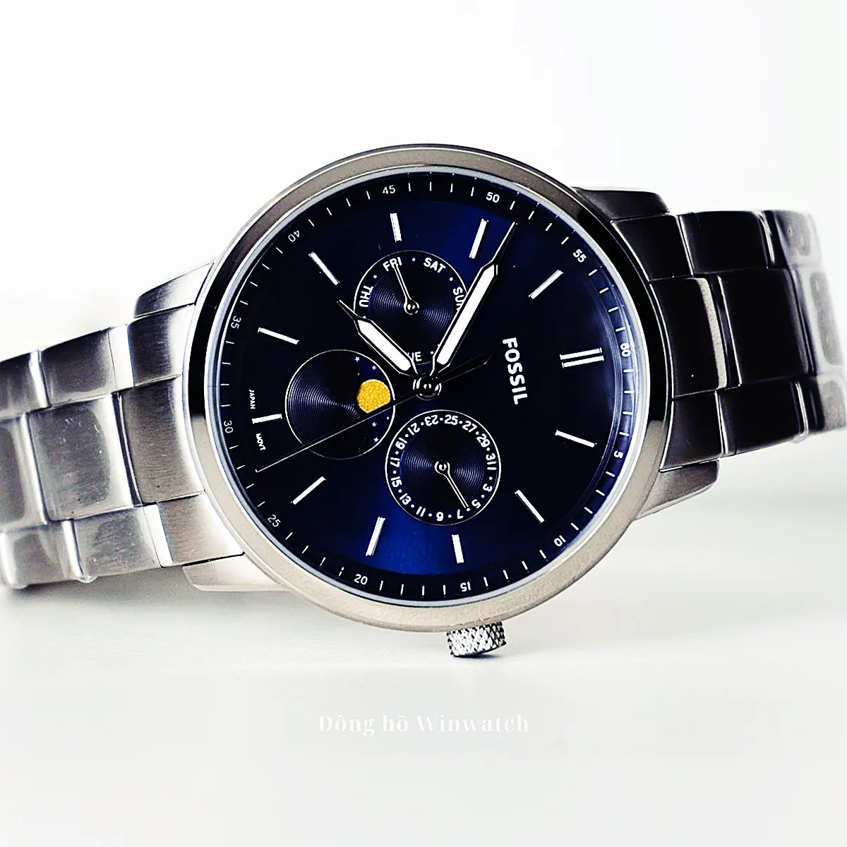  Shop Authentic Fossil Neutra Minimalist Moonphase Blue Dial Silver Steel Strap Watch for Men - FS5907 - Luxxuri