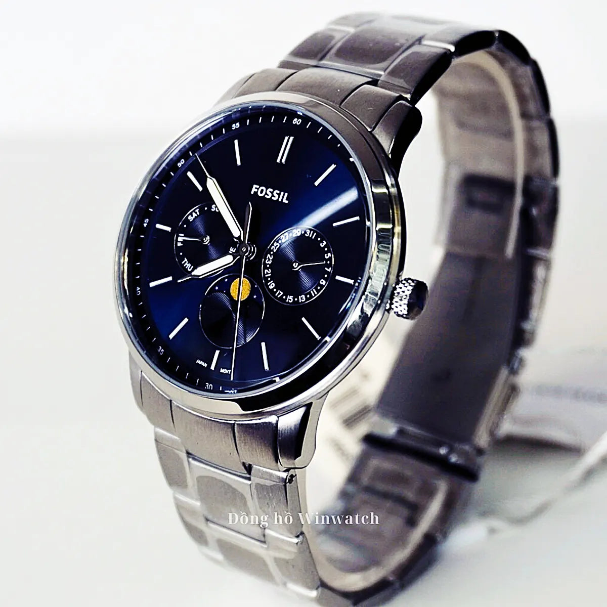  Shop Authentic Fossil Neutra Minimalist Moonphase Blue Dial Silver Steel Strap Watch for Men - FS5907 - Luxxuri