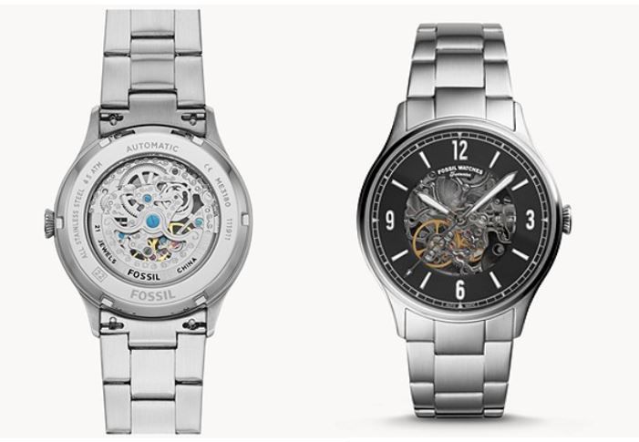 Shop Authentic Fossil Forrester Automatic Skeleton Black Dial Silver Steel Strap Watch for Men - ME3180 - Luxxuri