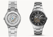  Shop Authentic Fossil Forrester Automatic Skeleton Black Dial Silver Steel Strap Watch for Men - ME3180 - Luxxuri