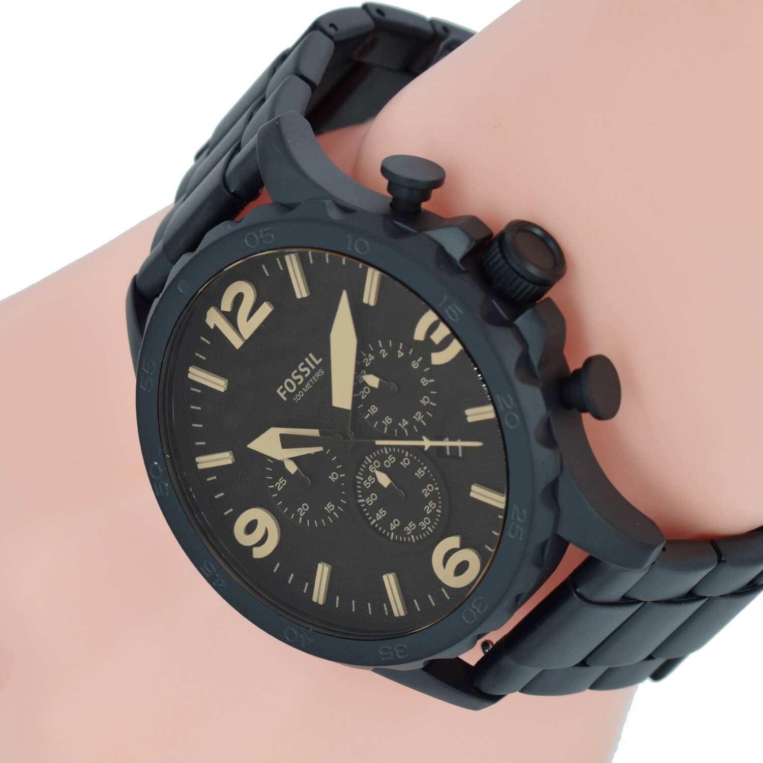  Shop Authentic Fossil Nate Chrongraph Ion Plated Black Dial Black Steel Strap Watch for Men - JR1356 - Luxxuri