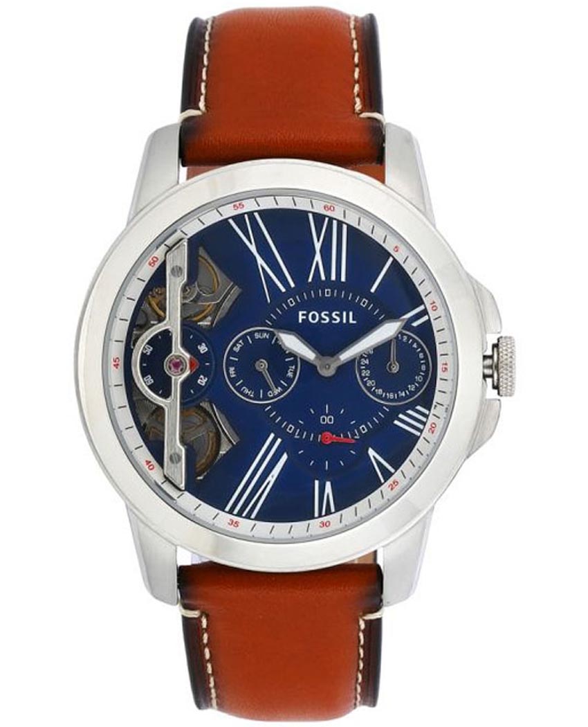  Shop Authentic Fossil Grant Twist Multifunction Blue Dial Brown Leather Strap Watch for Men - ME1161 - Luxxuri