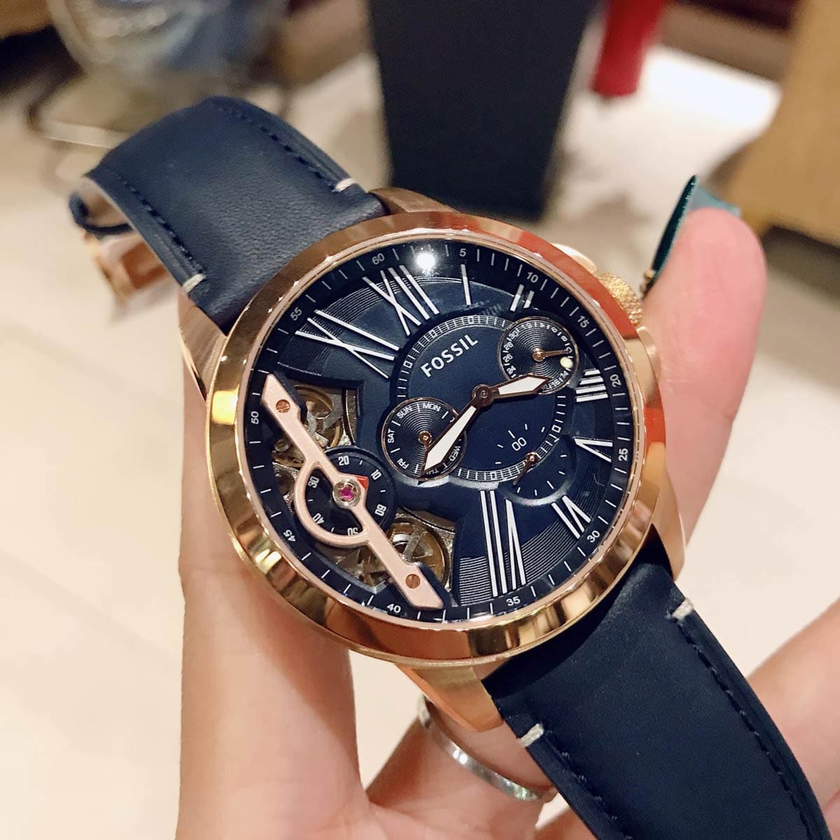  Shop Authentic Fossil Grant Twist Multifunction Blue Dial Blue Leather Strap Watch for Men - ME1162 - Luxxuri