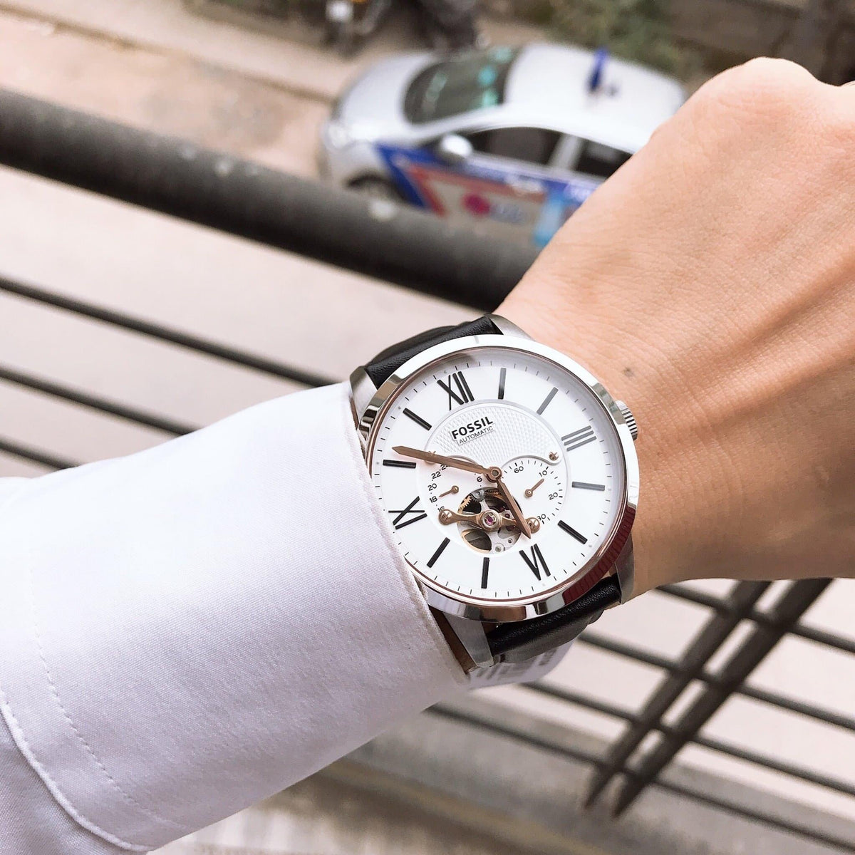  Shop Authentic Fossil Townsman Automatic White Dial Black Leather Strap Watch for Men - ME3104 - Luxxuri