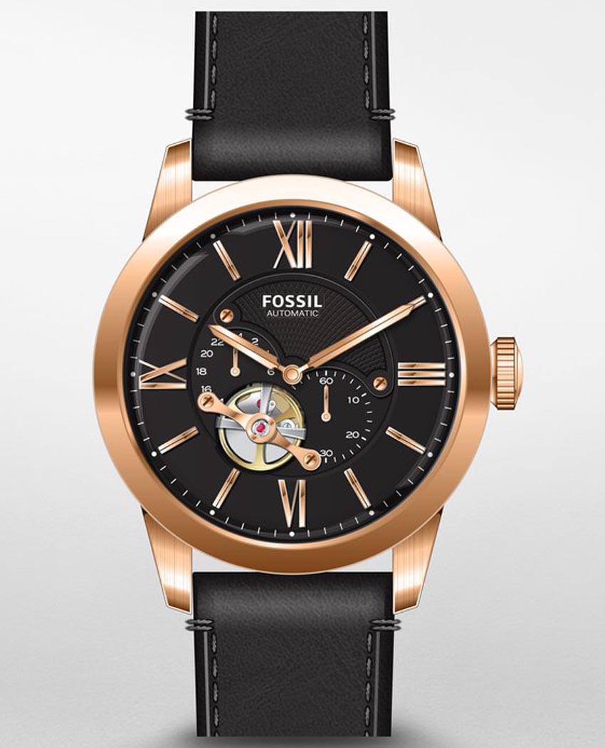  Shop Authentic Fossil Townsman Automatic Black Dial Black Leather Strap Watch for Men - ME3170 - Luxxuri