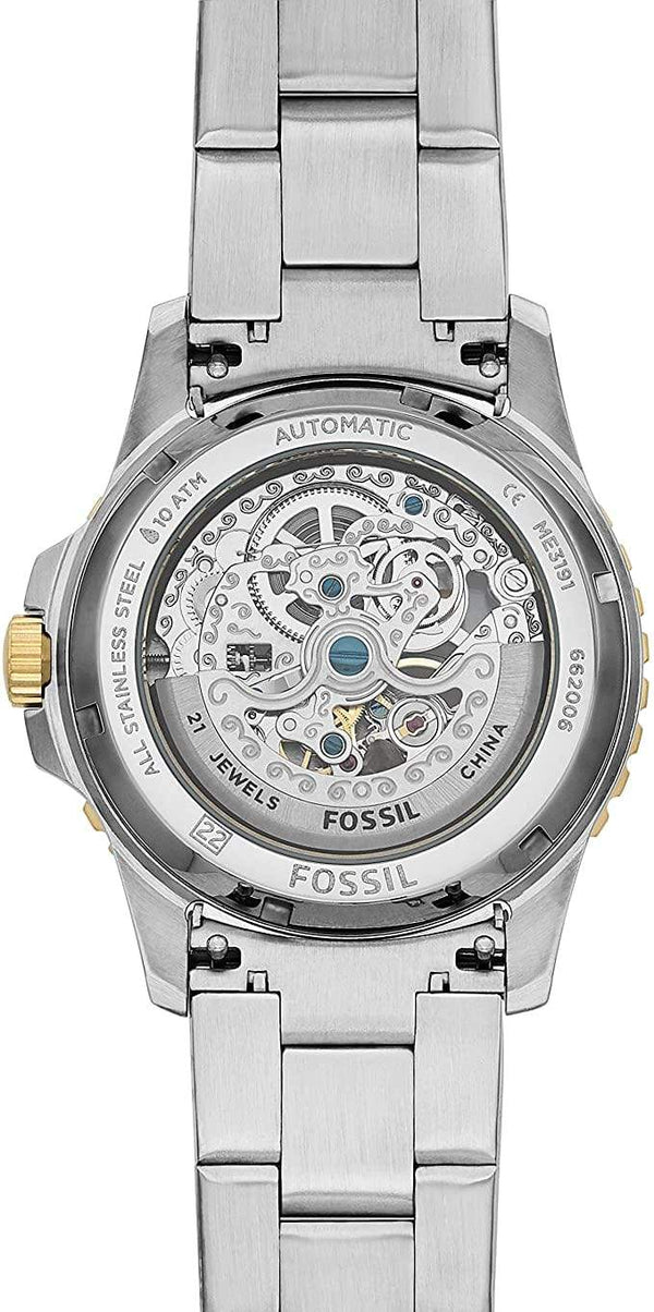  Shop Authentic Fossil FB-01 Automatic Skeleton Blue Dial Two Tone Steel Strap Watch for Men - ME3191 - Luxxuri