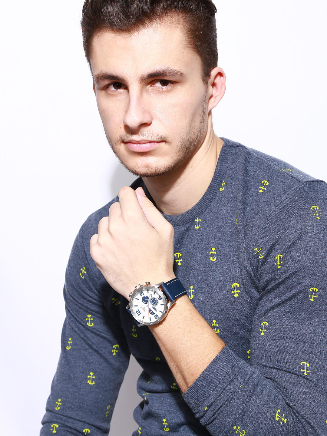  Shop Authentic Fossil Nate Chronograph White Dial Blue Leather Strap Watch for Men - JR1480 - Luxxuri