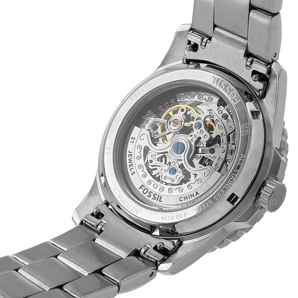  Shop Authentic Fossil FB-01 Automatic Skeleton Black Dial Silver Steel Strap Watch for Men - ME3190 - Luxxuri