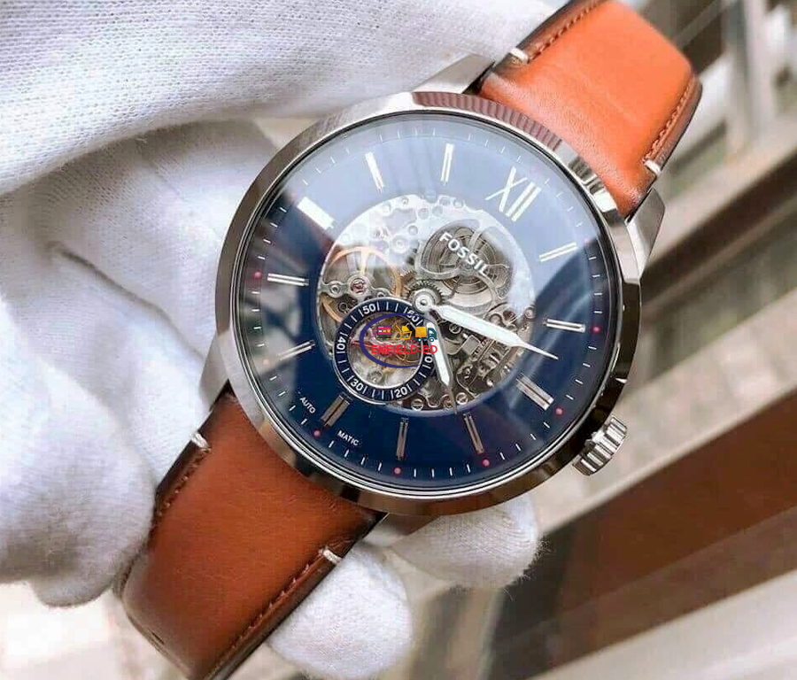  Shop Authentic Fossil Townsman Automatic Skeleton Blue Dial Brown Leather Strap Watch for Men - ME3154 - Luxxuri
