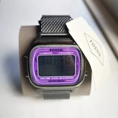  Shop Authentic Fossil Retro Digital Purple Dial Grey Mesh Strap Watch for Men - FS5888 - Luxxuri